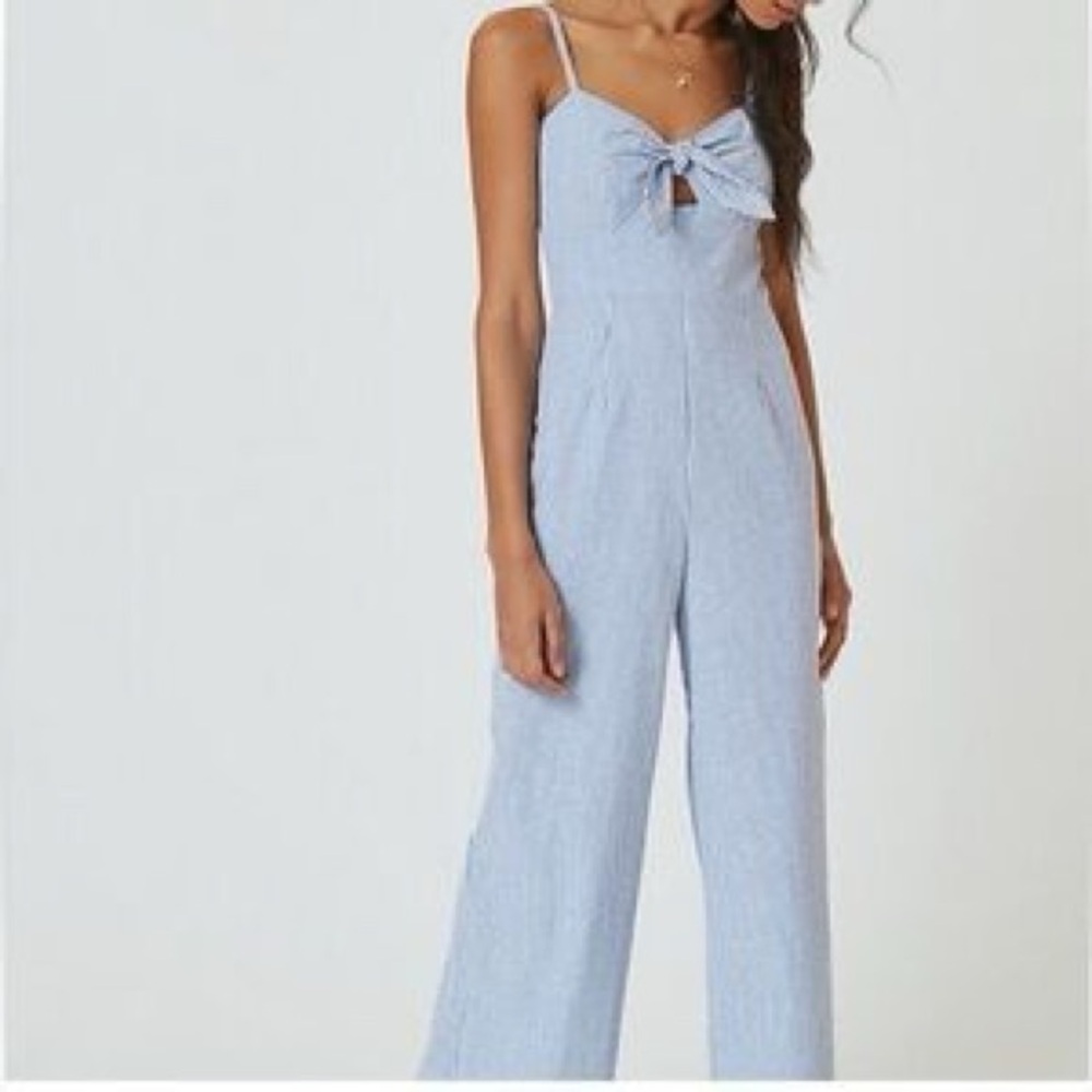 NWT Hutch Anthropologie Light Blue Tie-Front Wide Leg Seersucker Jumpsuit
